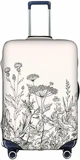 [pvinnk] Floral Herbs Botanical Engraving Print Protective Luggage Cover Elastic Washable Suitcase Travel Gear Protector, White, Small