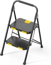 2 Step Ladder Sturdy Steel Folding Step Stool with Safe-Lock Design Handrail