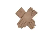 Dents Womens Touchscreen Velour-Lined Faux Suede Gloves with Bow - Camel