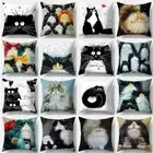 Decor Cute Cat Pillowcase Square Polyester Print Watercolor Love Cushion Cover