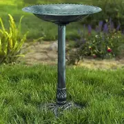28 Inch Lightweight Verdigris Green Poly Resin Outdoor Birdbath for Yard