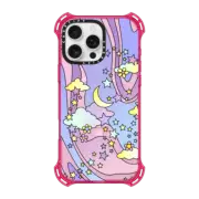 iPhone 16 Pro Max Bounce Case MagSafe Compatible Transparent Pastel Trippy Swirls Moon Stars And Clouds 70s Retro Design