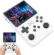 XUMIUZIY Handheld Game Console, 3.5 Inch IPS HD Screen Retro Gaming Console, Portable Mini Retro Video Console, Dual 3D Joysticks, RK3326 Chipset, 3200mAh (White)