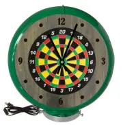 Darts Game Room, Green Lighted Gas Pump Globe Advertising Style Quartz Clock