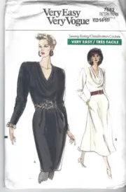 Vogue Sewing Pattern 7682, Vintage Dress with Cowl Neckline, Size 12 - 16, Uncut