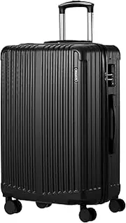 [MAZAM] 28Inch Suitcase Luggage W/ 3 Handles(Top Retractable/Top/Side), Spinner Wheels, Travel Luggage Hardshell W/Lightweight t-sa Lock, Double-Head Zipper, Stripe, Black
