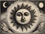 Sun with Face Moon Clouds Astronomy Old Engraving Style Poster Art Print