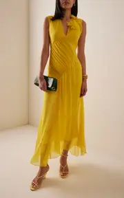 [Alejandra Alonso Rojas] Ruched Silk Chiffon Midi Dress