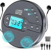 2000mAh Rechargeable Discman CD Player with Bluetooth FM Transmitter,Headphones,LCD Screen,AUX,Built-in Speaker,USB-Portable Personal CD Player Anti-Skip Protection for Car