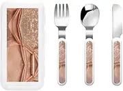 Rose Gold Glitter 3 Piece Set For Camping Stainless Steel Flatware, Spoon, Fork, Knife, Ideal For Outdoor