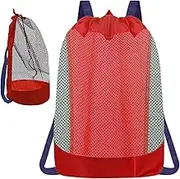 Beach Backpack - Drawstring Beach Mesh Bag - Child-Friendly Mesh Organizer Backpack For Sandbox Shells Towels Swimsuits