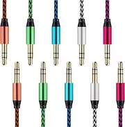 tunghey 5Pack AUX Cord for Car, 3.5mm Auxiliary Audio Cable, Braided Stereo AUX Chords Compatible Headphone Car, IP-ad, Galaxy, Pix-el, Tablet & More Silver/Blue/Green/Rose Red/Gold Orange 1M