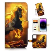 ( For iPhone 15 Pro Max ) Wallet Flip Case Cover PH26618 Flame Horse