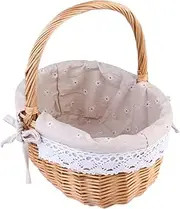 LOORGVEL 1Pc Woven Storage Basket with Linen Cloth Cover Durable Wicker Design for Wedding and Picnic Events Capacity Decorative Basket Handmade Rattan Organizer for Home Use