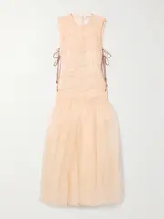 [Zimmermann] Zimmermann - Illuminate Macramé And Tulle-trimmed Gathered Silk-organza Gown - Peach - 4 4 Orange
