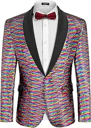 [COOFANDY] Men Shiny Sequin Blazer Tuxedo Party Dinner Prom One Button Suit Jacket