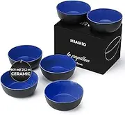 MIAMIO - 6 x 600 ml Stoneware Bowl Set Outside Black Inside Colourful - Le Papillon Collection (Blue)