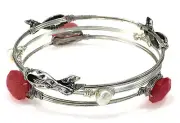 4031531 Breast Cancer 3 Piece Bangle Set Pink Ribbon Cancer Awareness Strength..