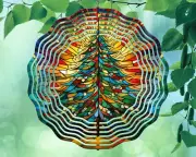 10" Stained Glass Christmas Tree Hanging Wind Spinner Yard Decor Kinetic rws140