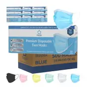 500 Pack Blue Safety Masks 3 Layer Premium Comfort Disposable Face Coverings