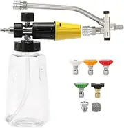 Double Cannon Adapter,Pressure Sprayer Cannon - 1000ml Soap Bottle, Water Sprayer with 5 Nozzle Tips, Washer Accessories for Motorcycle