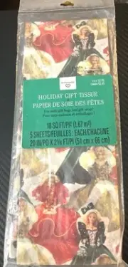 Vintage 1995 Hallmark Holiday Barbie Doll Christmas Tissue Gift Wrap Paper - New