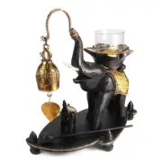 Elephant Family Carved Rain Tree Wooden Candle Holder