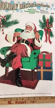 Vtg Static Window Clings Mello Smello Santa Enjoys Cookies & Milk. USA