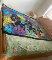 Cotton Altar Cloth/Tapestry, Queen size bedsheet, Tie dye 2 Elephants, 140*220cm