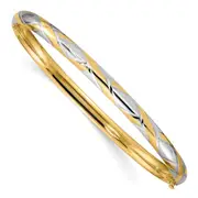 14k Yellow & Rhodium Gold 3/16 w/White Rhodium Textured Criss-Cross Hinged Bangle