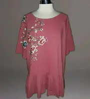 NEW ASOS Plus Size 22W Tunic Top Pink Blue Red Floral Embroidery Short Sleeve