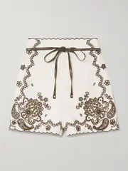 [Zimmermann] Zimmermann - Ascension Leather-trimmed Broderie Anglaise Linen Shorts - Cream - 1 1 Cream