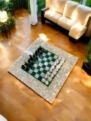 18" Luxury White Marble Chess Set with Malachite and Mop Chess Board For Home De