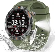 FATONIO Military Smart Watch with Flashlight for Men (Answer/Make Call), Fitness Track Compatible Android & iPhone Waterproof Smartwatch with Blood Oxygen/HeartRate/Sleep/120+ Sport Modes, Amry Green