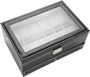 [NUMNBE] Double Layer PU Leather Wood Watch & Jewellery Box - Elegant Wristwatch Display Case for Rings, Earrings, Necklace and Bracelets