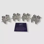 $280 Nomi K Purple Swarovski Crystal Owl 4 Piece Decorative Napkin Ring Set