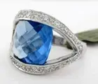 LAB CREATED 6.84 Cts AQUAMARINE & WHITE SAPPHIRE RING .925 SILVER - New With Tag