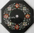Semi Precious Gemstone Inlay Work Bar Corner Table Top Black Marble Coffee Table