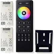 GIDEALED 4-Zone 2.4GHz Wireless RF Remote Control + 2 Pieces RGB LED Controller Kit, Group Control/Single Control 5050SMD FCOB COB 4Pin (+V R G B) RGB LED Strip DC5V DC12V DC24V Dimming Colour
