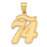 14k Yellow Gold Brushed Border Script Number 74 Pendant