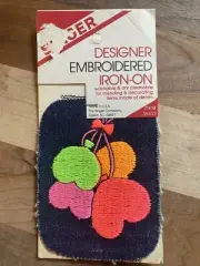 Vintage Singer Designer Embroidered Iron-On Denim Patch Neon Heart Balloons