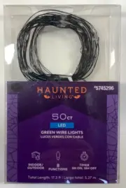 Haunted Living 50 LED 17 ft 8 Functions Glimmer Green Light String Battery Timer
