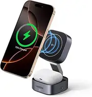 UGREEN MagFlow Qi2 Wireless Charger, 15W 2 in 1 Magsafe Charging Station for Travel, Foldable Adjustable, Compatible with iPhone 16/15/14/13/12 Series, AirPods 3/2/Pro (No AC Adapter)