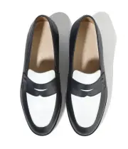 Firenze Atelier Men's White & Navy Leather Penny Loafers Slip-on Marine Loafers