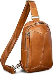 [CENUNCO] Genuine Leather Sling Bag for Men and Women Crossbody Shoulder Bag Sling Backpack Chest Purse Carry on Daypack