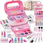 58 Pcs Kids Makeup Kit for Girl, Princess Toys Real Washable Cosmetic Set with Mirror, Kids Makeup Sets for Girls, Play Make Up Birthday Gifts for 3 4 5 6 7 8 9 10 11 12 Years Old Kid (Pink)