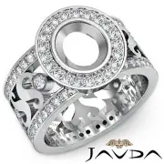 Huge Halo Pave Oval Shape Semi Mount Diamond Engagement Ring 14k W Gold 1.3 Ctw.