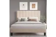 Royal Sleep Bed Frame Bella Velvet Headboard Base Wooden USB Fabric Beige