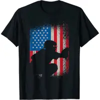 在飛比找蝦皮購物優惠-復古美國國旗棒球捕手,美國國旗棒球 T 恤