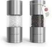 LARS NYSØM Salt and Pepper Grinder Set I Salt and Pepper Mills with Adjustable Ceramic Grinder 2 pieces I Manual Design Spice Grinder Set (Stainless Steel)